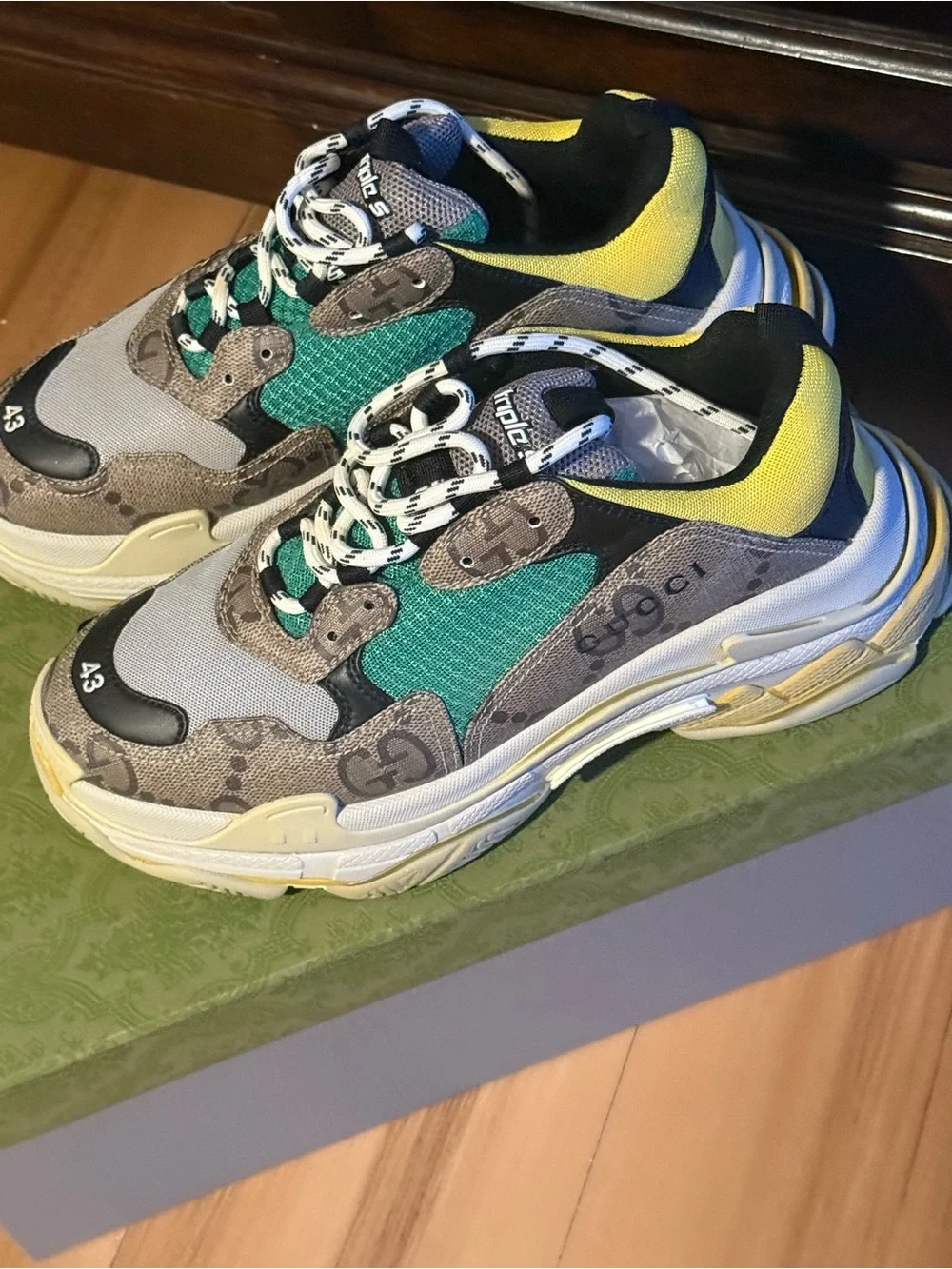 New In Original Box Balenciaga Gucci X Hacker Project Triple S Sneakers Size 43